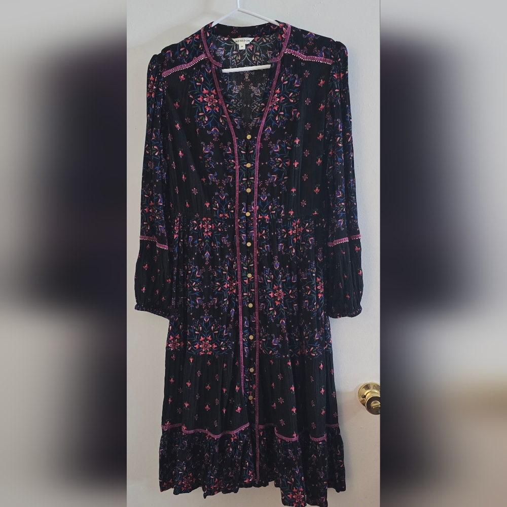 Monsoon Velvet Trim Dress Black - Picture 6 of 16